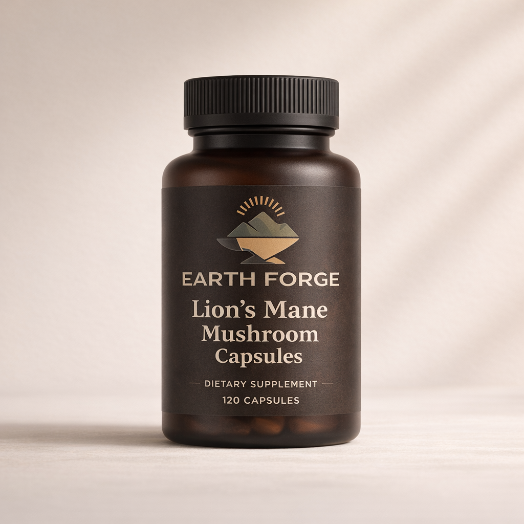 Lion’s Mane mushroom capsules (120 capsules) Earth Forge bottle